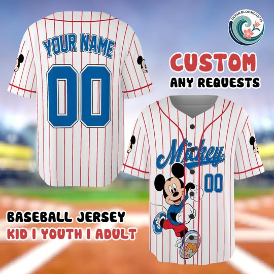 Discover Mickey Mouse Custom Name Number Baseball Jersey Disney Mickey Kids Youth Adult Cartoon Baseball Shirt Birthday Jersey
