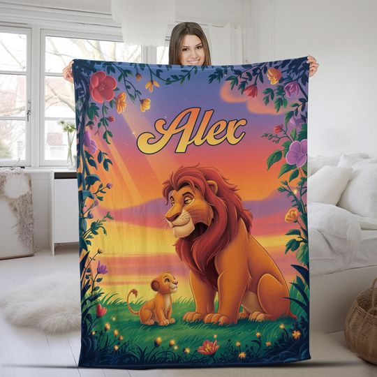 Personalized Disney the Lion King Blanket, Custom Mufasa Simba Timon Pumbaa Baby Blanket