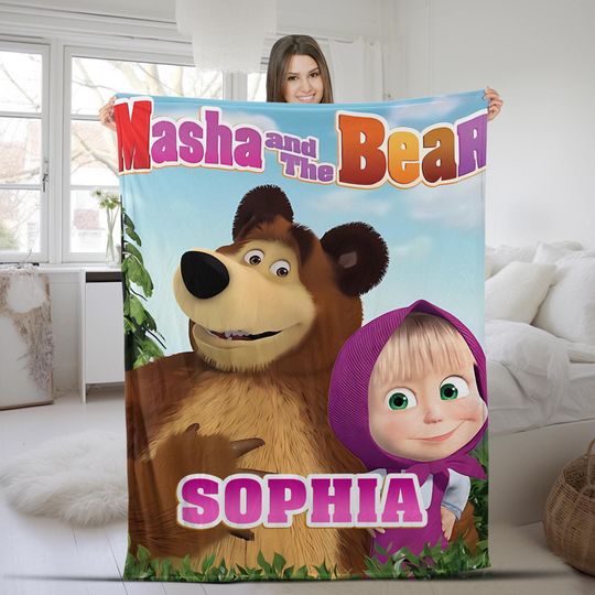 Discover Custom Name Marsha And Bear Blanket, Cute Bear Velvet Blanket, Home Decoration, Sofa Blanket