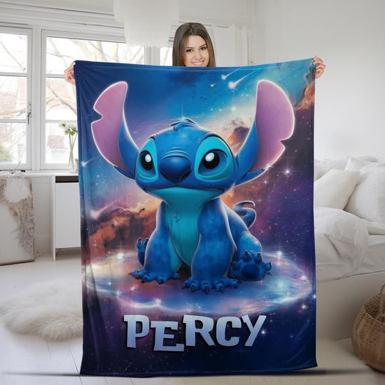 Discover Custom Lilo & Stitch Angel Blanket, Personalized Name Stitch Throw, Birthday Gift for Kids
