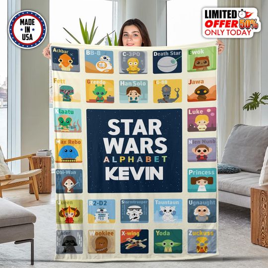 Discover Star War Characters Alphabet Blanket, Personalized Cartoon Blanket, Star War Blanket, Gifts For Kid