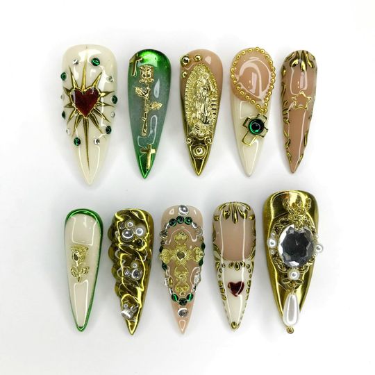 Elegant Virgin Mary Nail Long Stiletto Press On Nail - Wicked Merch - Mother's Day Gift