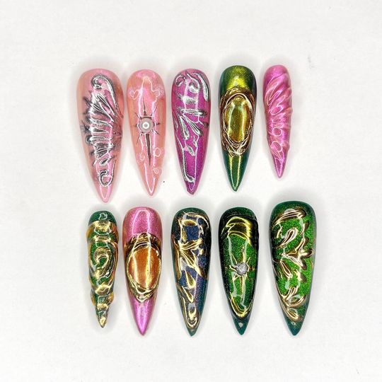 Wicked Elphaba & Galinda Inspired Press On Nail - Wicked Merch - Mother's Day Gift