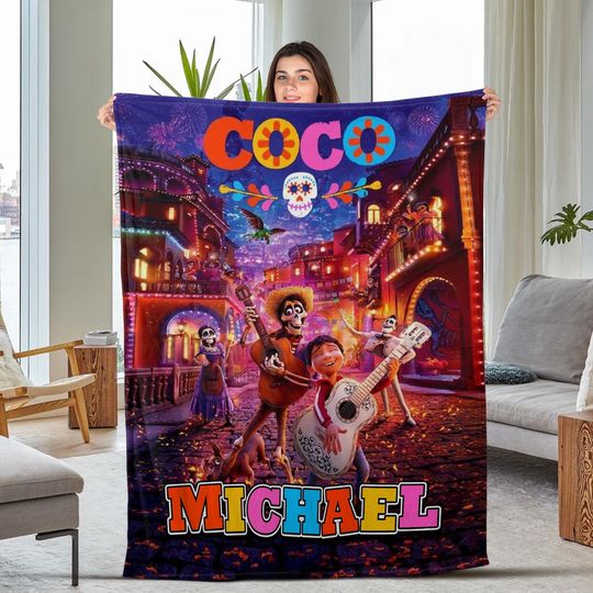 Discover Coco Movie Blanket, Personalized Disney Coco Characters Blanket, Disney Coco Blanket, Disney Cartoon Gift Blanket, Coco Birthday Gift NEWO25
