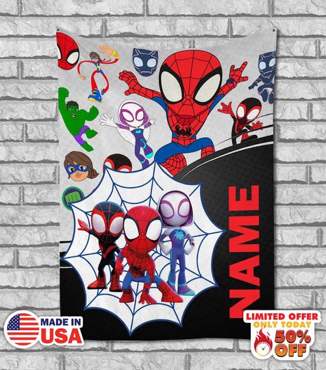 Discover Spiderman and His Amazing Friends Birthday Blanket, Fleece Mink Sherpa Blanket, Cartoon Blanket, Gift For Him/ Her