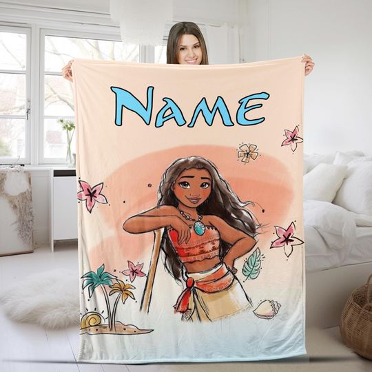 Discover Personalized Moana Blanket, Custom Name Moana Movie Blanket, Moana Maui Blanket, Disneyland Christmas Blanket, Princess Birthday Gift NFUS04
