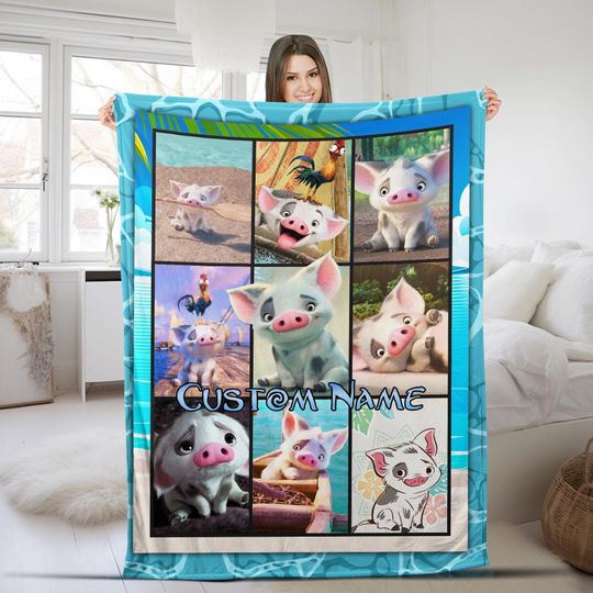 Discover Custom Cute Pua Pig Moana Fleece Blanket, Blanket For Baby Adult, Themed Bedding, Home Decor, Personalized Christmas Gift CZJP33