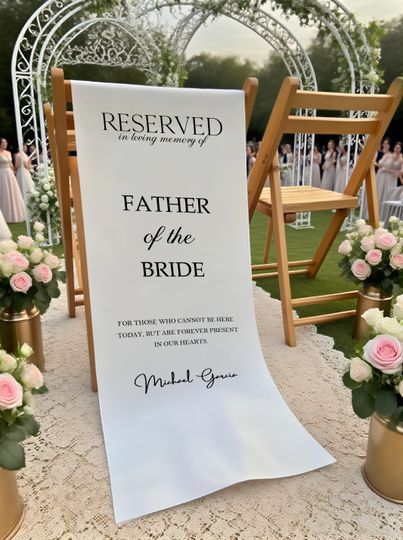 Loving Memory Chair Banner, Silk or Cotton Fabric Wedding Sign, Remembrance Ceremony Decor