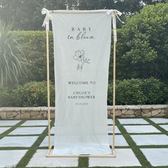 Custom Fabric Baby Shower Welcome Sign, Baby in Bloom Banner, Floral Baby Shower Decorations, Personalized Baby Shower Gift, Hanging Sign