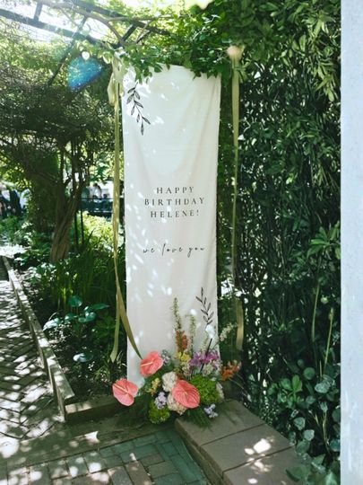 Discover Personalized Birthday Welcome Sign, Custom Fabric Banner with Name, Botanical Cotton Canvas Party Decor