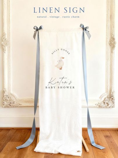 Discover Silly Goose Baby Shower Welcome Sign | Linen Banner | Gender Neutral Baby Shower Decor | Vintage Farmhouse Baby Party Sign 08