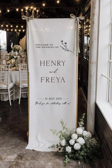 Custom Fabric Wedding Welcome Sign  Modern Linen Wedding Sign  Wedding Banner  Personalised Wedding Decor  Engagement Party Sign