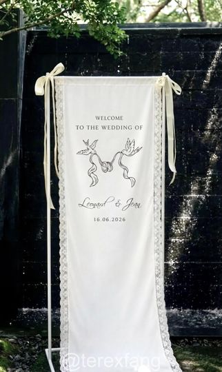 Discover Custom Wedding Welcome Banner, Personalized Lace Fabric Sign