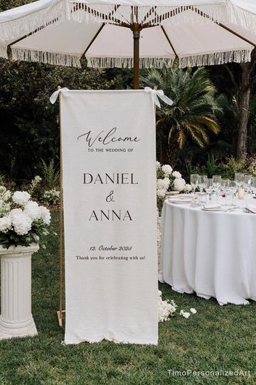 Custom Linen Wedding Sign, Fabric Wedding Sign, Custom Welcome Sign, Linen Wedding Banner, Wedding Decoration, Engagement Party Sign