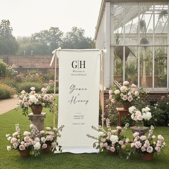 Discover Custom Wedding Welcome Sign Fabric Banner, Boho Ceremony Decor