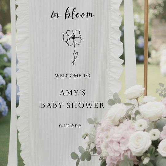 Baby in Bloom Fabric Banner, Coquette Baby Shower Decor, Ruffled Bows, Coastal Grandmother Style