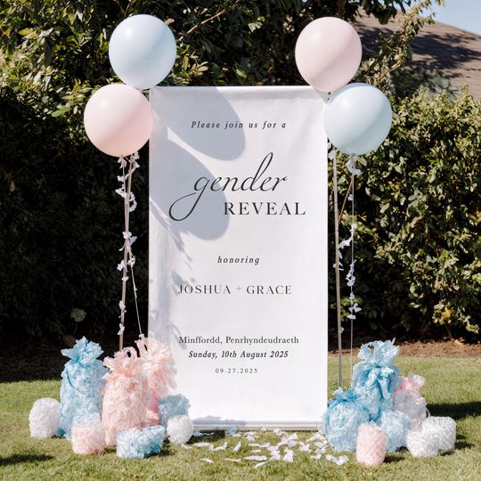Discover Fabric Gender Reveal Welcome Banner| Custom Gender Reveal Sign | Personalized Gender Reveal Sign | Custom Fabric banner | Baby Party Banner