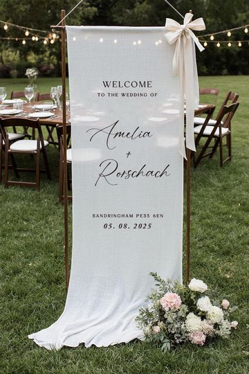Custom Fabric Wedding Welcome Sign, Personalized Linen Wedding Sign, Boho Wedding Decor, Modern Ceremony Sign, Rustic Fabric Sign