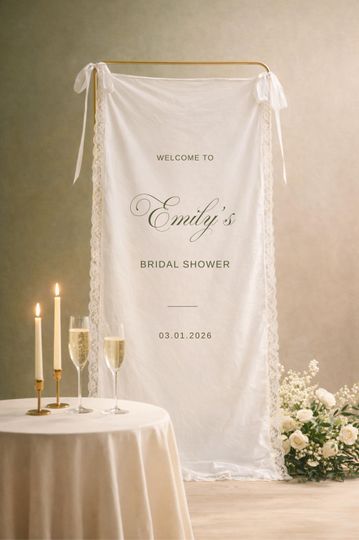 Linen Bridal Shower Welcome Banner, Personalized Lace Wedding Sign