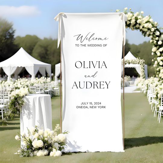 Custom Wedding Fabric Sign, Fabric Wedding Welcome Sign, Modern Outdoor Wedding Banner, Personalized Wedding Decoration, Engagement Sign