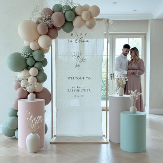 Discover Custom Linen Baby Shower Welcome Sign - Baby in Bloom Banner - Hello World Fabric Sign - Personalized Nursery & Birthday Decor