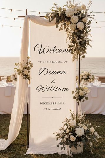 Custom Wedding Welcome Sign | Personalized Fabric Linen Banner | Rustic Modern Wedding Decoration for Ceremony| Outdoor Event Sign