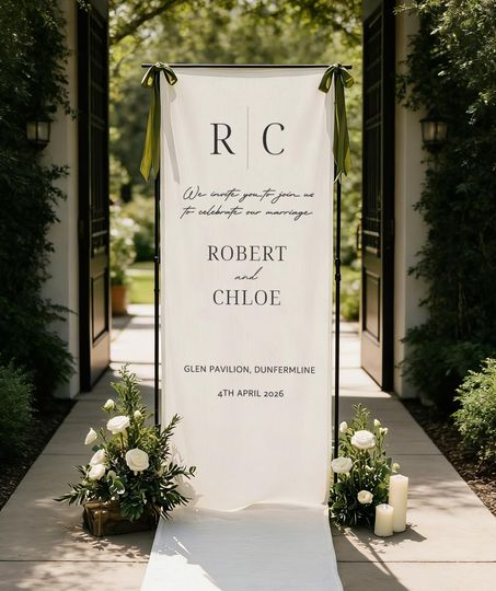 Custom Fabric Wedding Welcome Sign  Modern Linen Wedding Sign  Wedding Banner  Personalised Wedding Decor  Engagement Party Sign