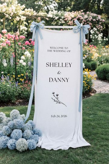 Wedding Welcome Sign, Name Fabric Outdoor Garden Backdrop, Custom Fabric Banner for Weddings, Minimalist Bridal Showers