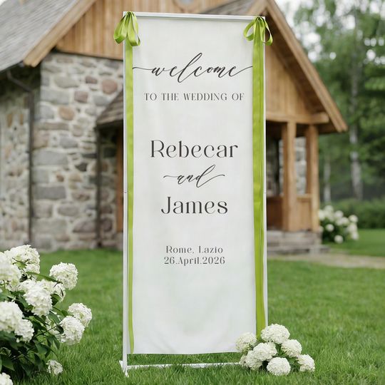 Custom Fabric Welcome Sign: Linen Wedding Sign with Ribbon, Welcome Sign for Wedding, Bridal Shower & Event