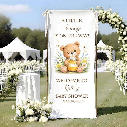 Little Hunny Baby Shower Fabric Banner, Custom Name Party Polyester Tapestry, Baby Announcement Welcome Sign, Nursery Baby Shower Decor