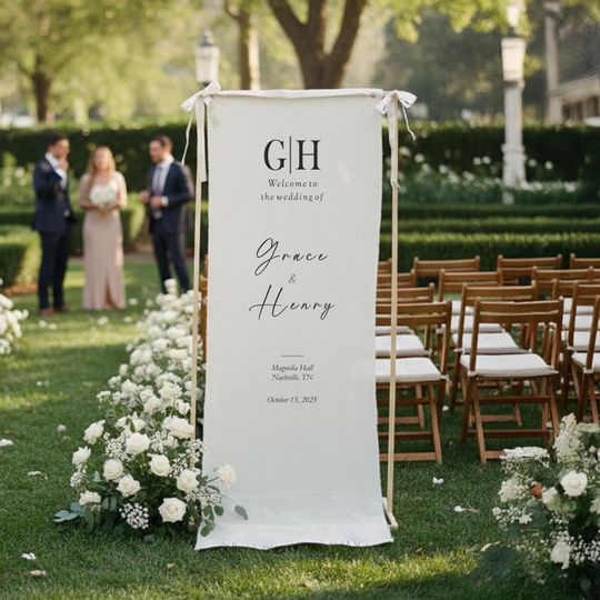 Custom Fabric Wedding Welcome Sign, Personalized Banner