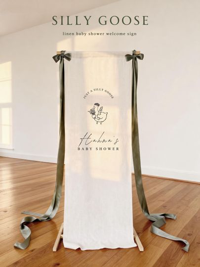 Baby Shower Welcome Sign  Neutral Linen Banner Silly Goose | Sage Green Gender Neutral Farm Theme Party Decor 08