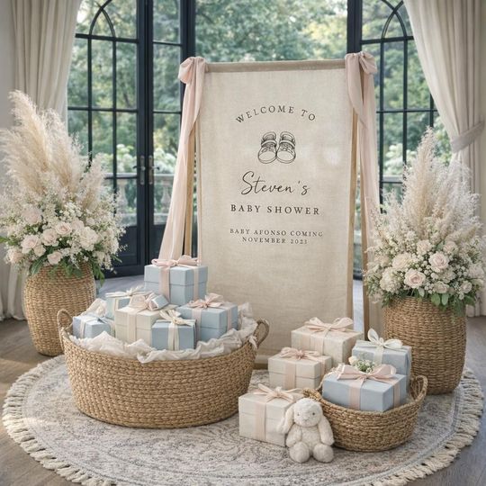 Baby Shower Welcome Sign, Custom Welcome Sign Personalised Banner, Vintage Baby Shower Decor, Outdoor and Indoor Baby Shower Sign Decors