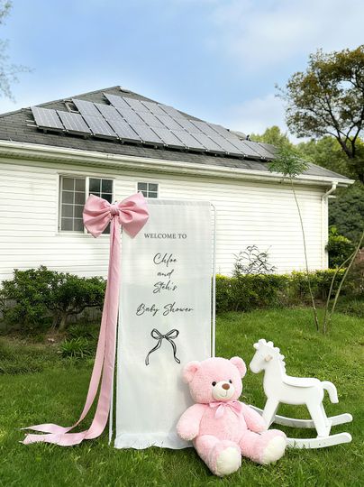 Fabric Linen Bow Baby Shower Sign, Custom Welcome Signage Banner, Gender Reveal Party  Decor Backdrop