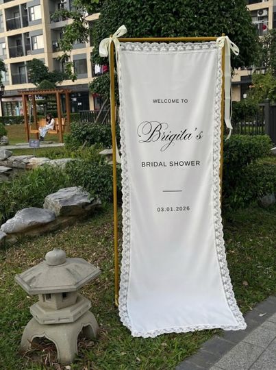 Bridal Shower Welcome Banner, Personalized Fabric Sign with Lace Trim, Elegant Wedding Shower Decoration
