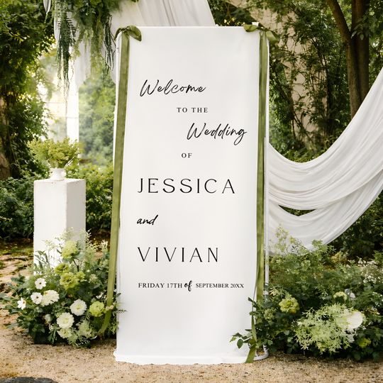 Personalized Linen Wedding Welcome Sign Custom Fabric Banner for Weddings, Wedding Entrance Sign, Outdoor Ceremony Decor, Minimalist Style