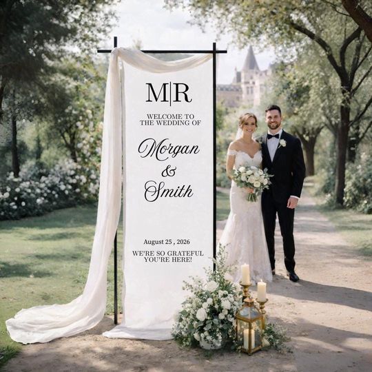 Custom Fabric Wedding Welcome Sign  Modern Polycanvas Wedding Sign  Wedding Banner  Personalised Wedding Decor  Engagement Party Sign