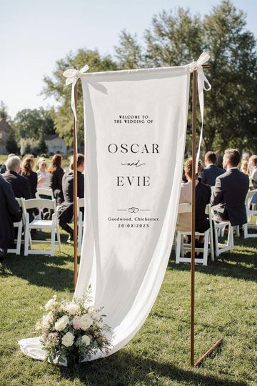 Custom Fabric Wedding Welcome Sign, Personalized Linen Wedding Sign, Boho Wedding Decor, Modern Ceremony Sign, Rustic Fabric Sign