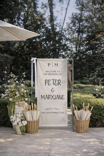 Personalized Linen Wedding Welcome Sign with Stand, Custom Fabric Banner for Weddings, Bridal Showers