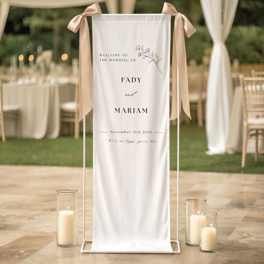 Personalized Event Welcome Banner | Satin Crepe Wedding Fabric Sign