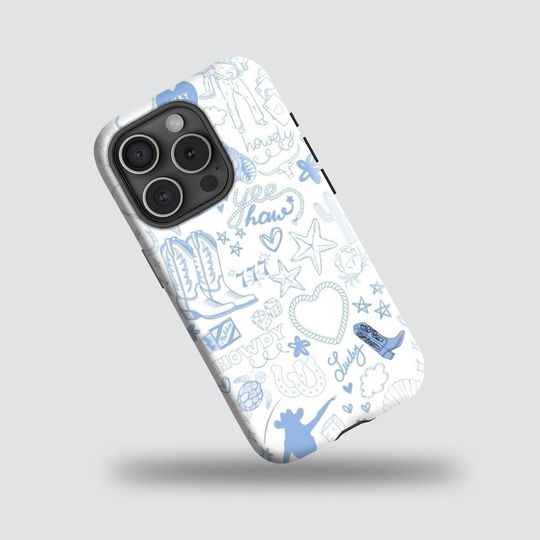 Discover Blue Western Cowboy Girl Collage Case Compatible with iPhone 17 16 15 14 13 12 11 Pro Max Plus and Samsung Galaxy S23 S22 S21 S20 Ultra