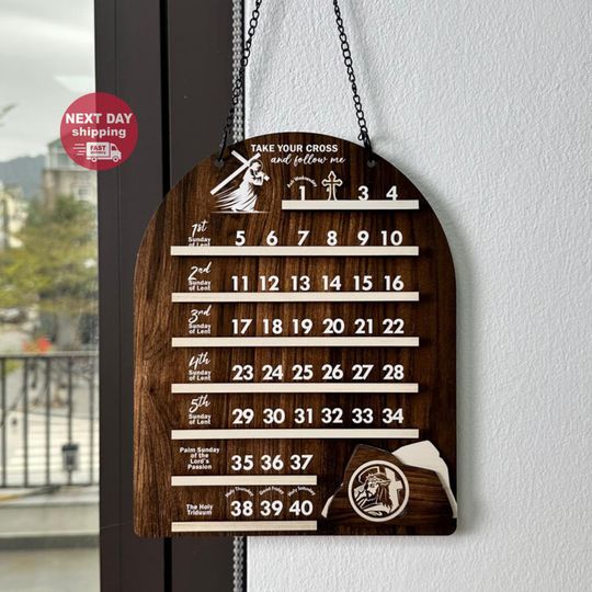 Wooden Lent Calendar, Catholic Easter Countdown, Easter decor, Christian Home Decor, Religious Easter Gift