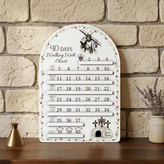 Catholic Lent Calendar Wooden Countdown, Christian Easter Decor, Religious Easter Home Display, Faith Family Tradition,Religious Easter Gift