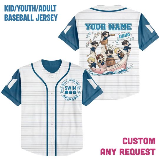 Custom BT21 Swim Jersey Shirt, Kpop Baseball Style Top, World Tour 2026 Fan Gift