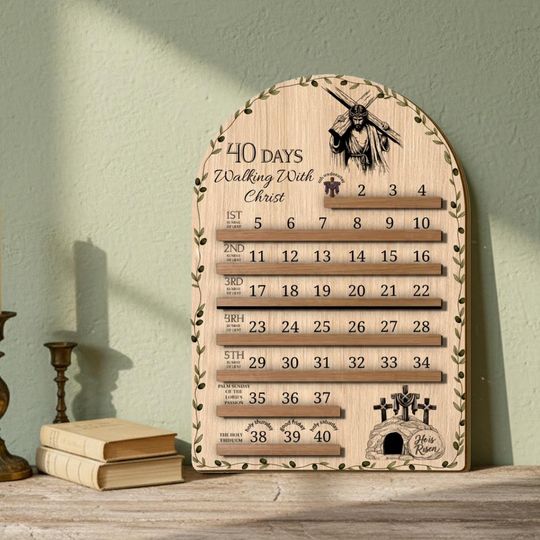 Catholic Lent Calendar Wooden Countdown, Christian Easter Decor, Religious Easter Home Display, Faith Family Tradition,Religious Easter Gift