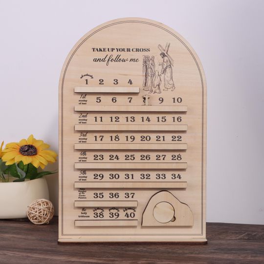 Discover Wooden Lent Calendar: 40 Days Easter Countdown, Catholic Self-Standing Decor