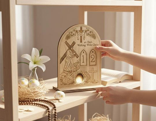 Catholic Lent Countdown Wooden Plaque, 40 Days Walking With Christ Decor, Family Easter Table Sign, Christian Easter Table Decor