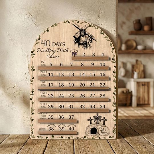 40 Days of Lent Wooden Calendar, Religious Easter Sacrifice Tracker, Catholic Family Countdown Decor, Jesus Christ Memorial Sign Gift