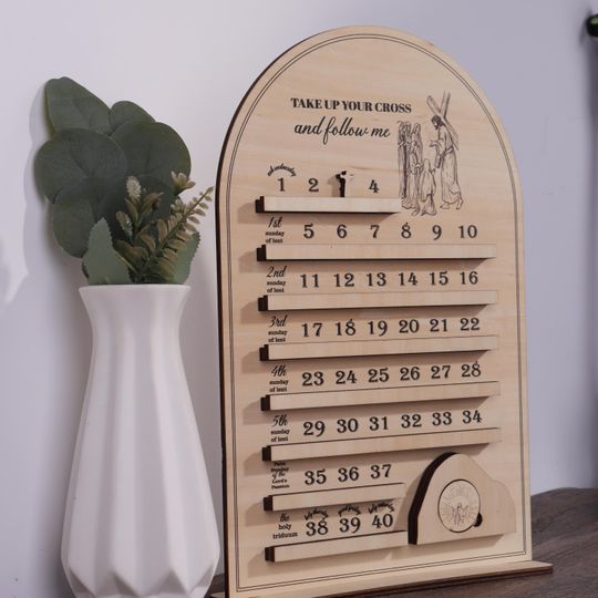 Wooden Lent Calendar, Standing Easter Journey Decor