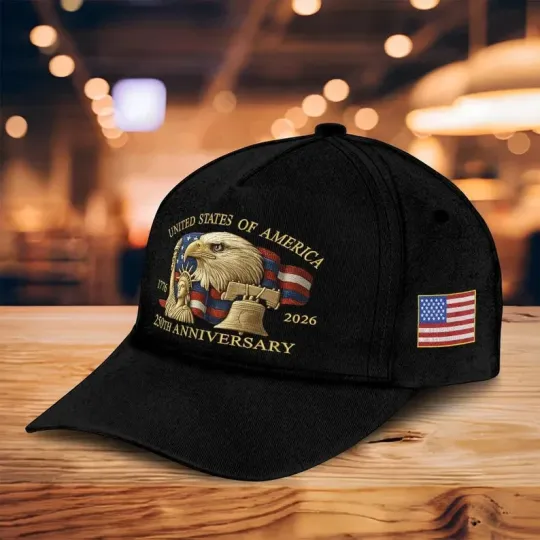 USA 250th Anniversary Baseball Cap Bald Eagle Liberty Bell Statue AOP